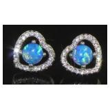Beautiful Blue Opal & White Topaz Heart Earrings