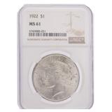 1922 - MS61 Peace Silver Dollar