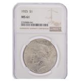 1925 - MS61 Peace Silver Dollar