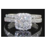 14kt Gold 1.00 ct Cushion Quad 2 pc Diamond Bridal