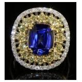 14kt Gold 5.13 ct Cushion Sapphire & Diamond Ring