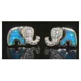 Gorgeous Blue Opal Designer Elephant Earrings