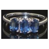 Genuine 1.54 ct Blue Kyanite 3 Stone Designer Ring