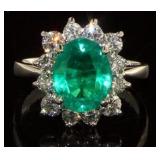 14kt Gold 4.12 ct Oval Emerald & Diamond Ring