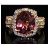 14kt Gold 5.17 ct Pink Tourmaline & Diamond Ring