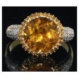 14kt Gold Natural 4.43 ct Citrine & Diamond Ring