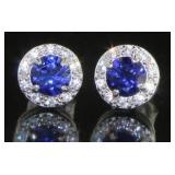 Stunning Halo Style Blue & White Sapphire Earrings