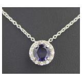 Stunnig Halo Style Blue & White Sapphire Necklace