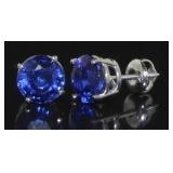 14kt Gold 3.61 ct Round Sapphire Stud Earrings