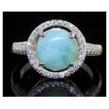 Stunning Halo Natural Larimar Designer Ring