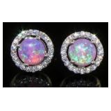 Beautiful Pink Opal & White Topaz Halo Earrings