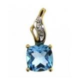 10kt Gold Blue Topaz & Diamond Accent Pendant