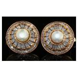 Rose Toned Pearl & White Topaz Baguette Earrings