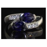 Brilliant 2.20 ct Tanzanite 2 Stone Designer Ring