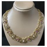 Beautiful Fire Opal & Pink Topaz Evening Necklace