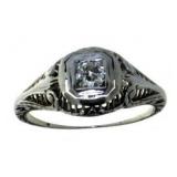 18kt Gold Antique Euro Cut Diamond Solitaire Ring