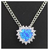 Stunning Halo Style Blue Opal Heart Pendant