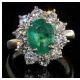 14kt Gold 4.24 ct Oval Emerald & Diamond Ring