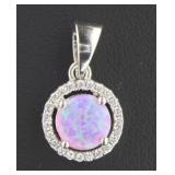 Beautiful Pink Opal & White Topaz Halo Pendant
