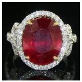 18kt Gold 12.10 ct Oval Ruby & Diamond Ring