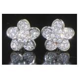 Genuine 1/3 ct Diamond Flower Stud Earrings