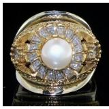 Pearl & White Topaz Baguette Ring