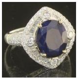 14kt Gold 5.93 ct Oval Sapphire & Diamond Ring