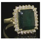 14kt Gold 7.76 ct Emerald & Diamond Ring