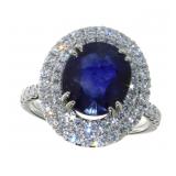 14kt Gold 6.24 ct Oval Sapphire& Diamond Ring