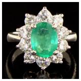 14kt Gold 3.83 ct Oval Emerald & Diamond Ring