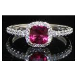 Stunning Cushion Cut Ruby & White Topaz Ring