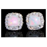 Princess Cut White Opal & White Topaz Earrings
