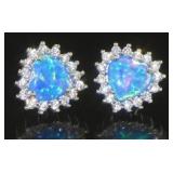 Stunning Halo Style Blue Opal Heart Earrings