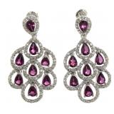 Natural 7.08 ct Rhodolite Garnet Dangle Earrings