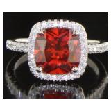 Stunning 3.86 ct Ruby & White Topaz Halo Ring