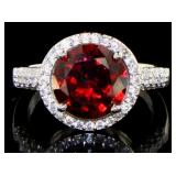 Brilliant 4.10 ct Garnet & White Topaz Halo Ring