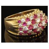 Red & White CZ Cluster Estate Ring