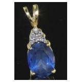 14kt Gold Natural Sapphire & Diamond Pendant