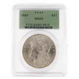 1887 Philadelphia MS63 Morgan Silver Dollar