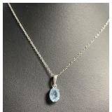 Natural 2.00 ct Oval Blue Topaz Necklace