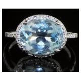 Natural 4.45 ct Natural Blue Topaz & Diamond Ring