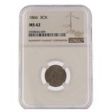 1866 MS62 Liberty 3 Cent Nickel *Rare/High Grade