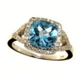 10kt Gold Cushion Cut Blue Topaz & Diamond Ring