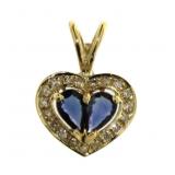 14kt Gold Natural Sapphire & Diamond Pendant