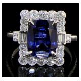 14kt Gold Cushion 4.68 ct Sapphire & Diamond Ring