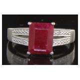 Genuine 2.24 ct Step Cut Ruby & Diamond Ring