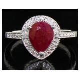 Pear Cut Genuine 1.88 ct Ruby & Diamond Ring