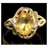 10kt Gold Natural Citrine & Diamond Ring