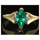 10kt Gold Marquise Emerald & Diamond Ring