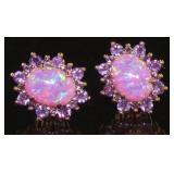 Oval 2.21 ct Pink Opal & Amethyst Earrings
